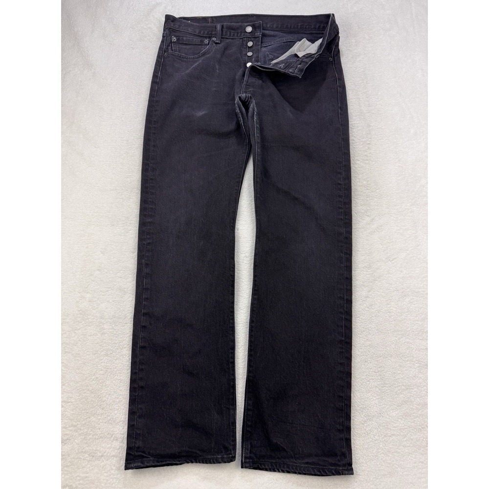 Levis 501 Jeans Men 34x32 Black Straight Leg Button‎ Fly Distressed Denim